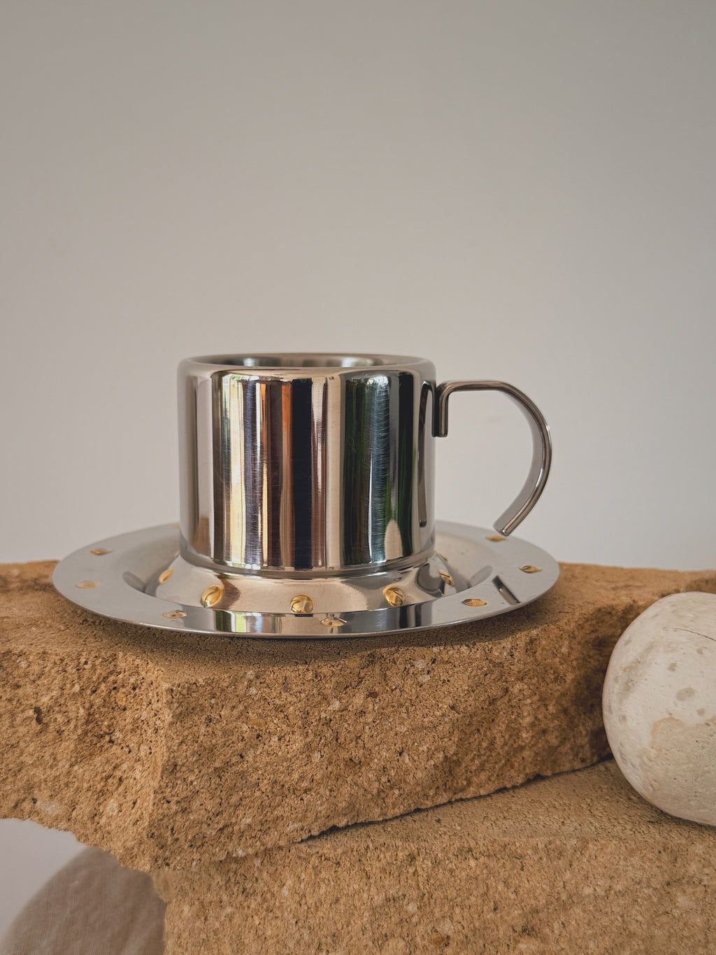 Vintage Meber Studded Stainless Steel Espresso Cups (Pair)