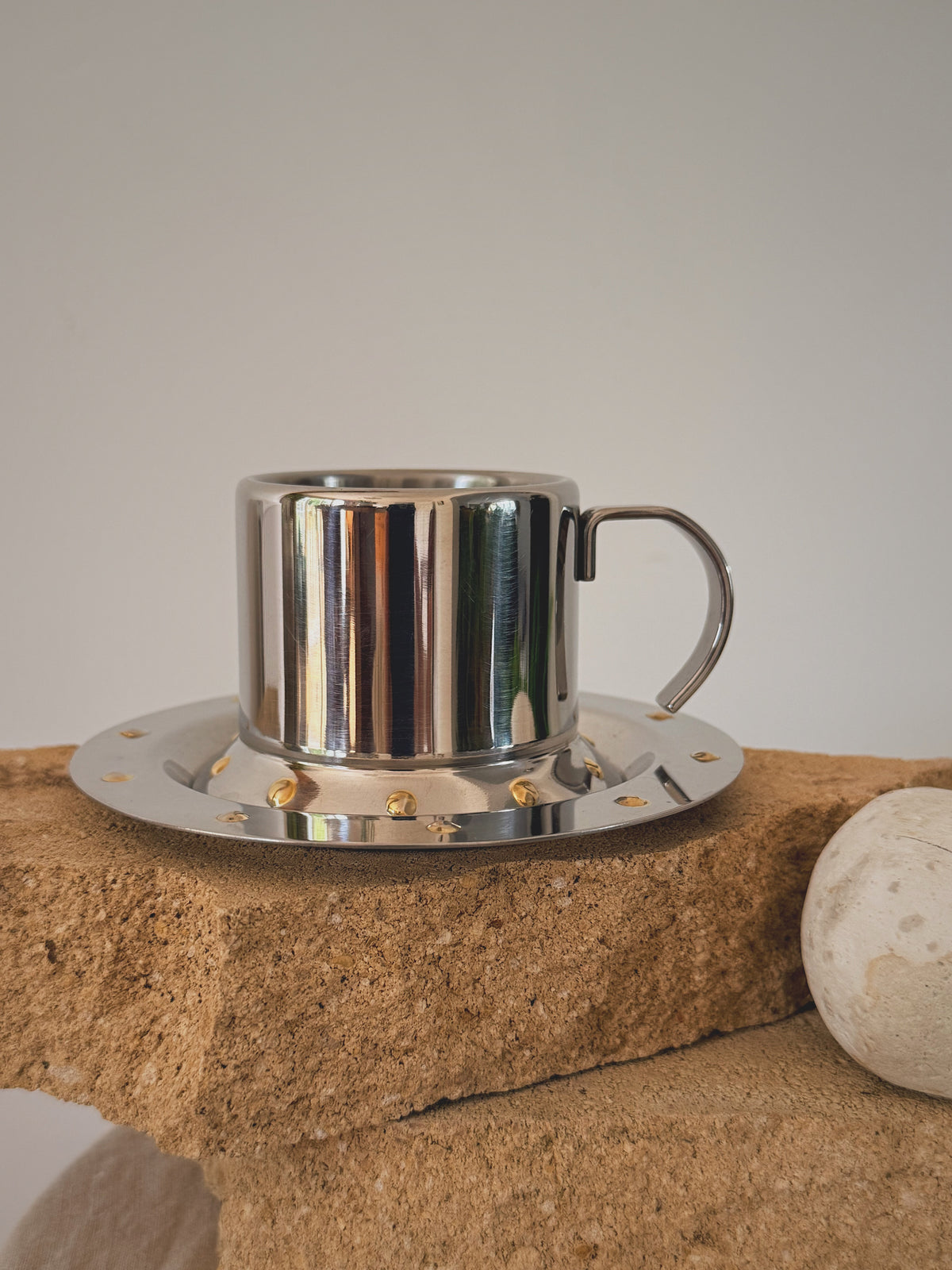 Vintage Meber Studded Stainless Steel Espresso Cups (Pair)