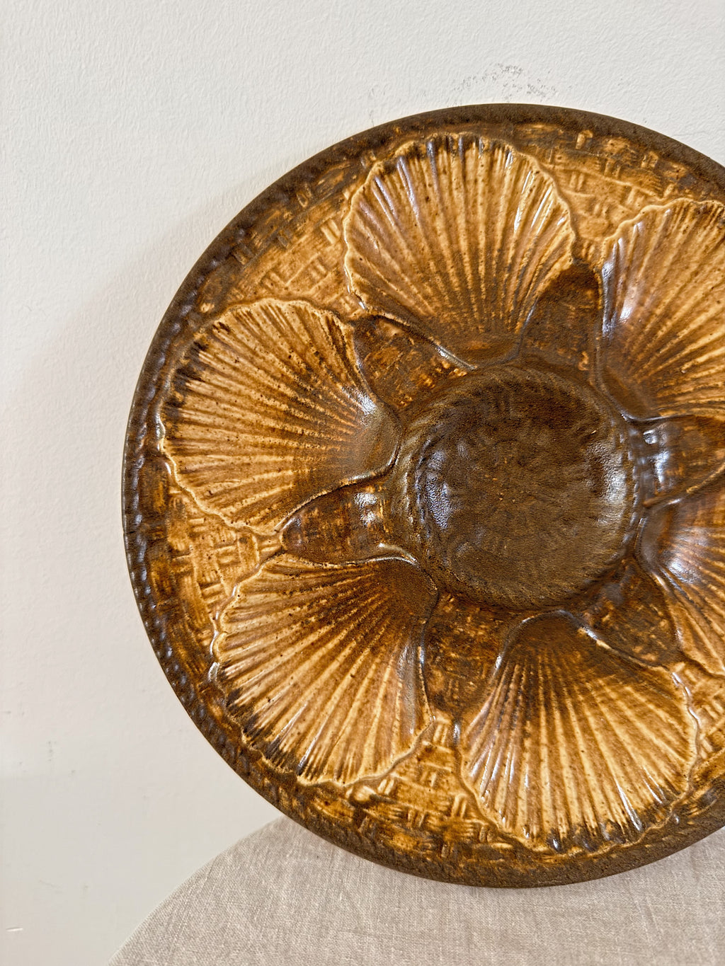 Vintage French Longchamp Ceramic Oyster Plate Brown