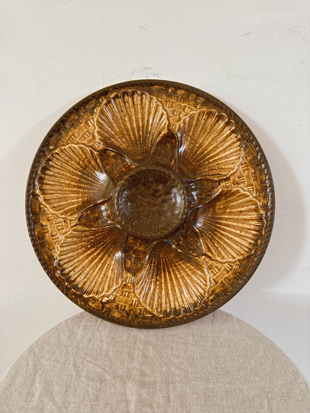 Vintage French Longchamp Ceramic Oyster Plate Brown