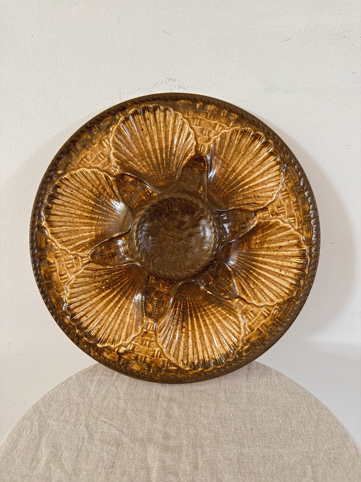 Vintage French Longchamp Ceramic Oyster Plate Brown