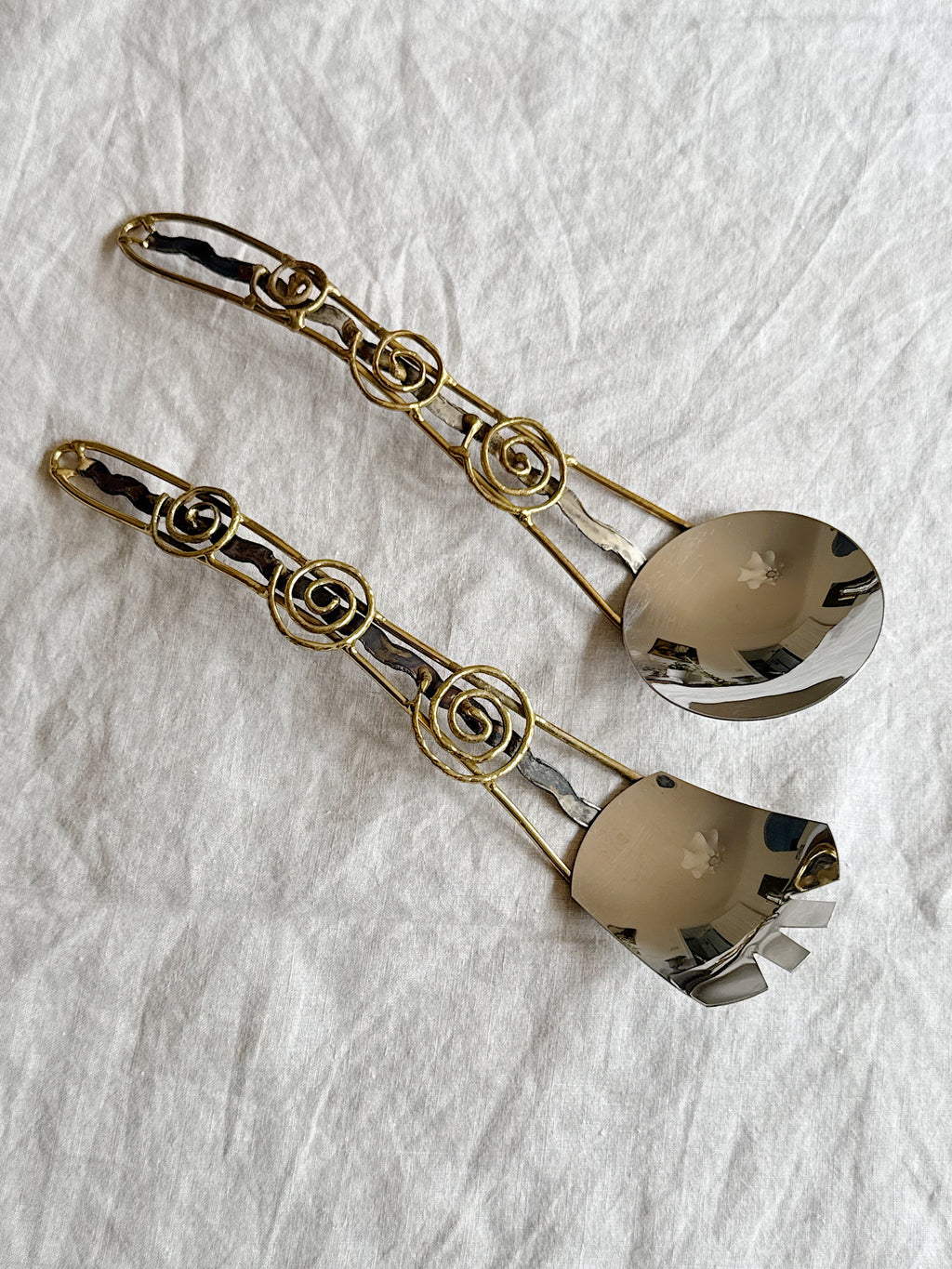 Brutalist Mixed Metal Salad Servers