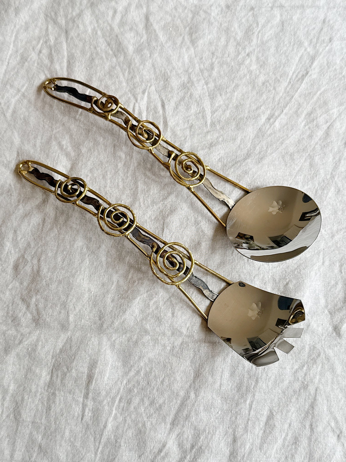 Brutalist Mixed Metal Salad Servers