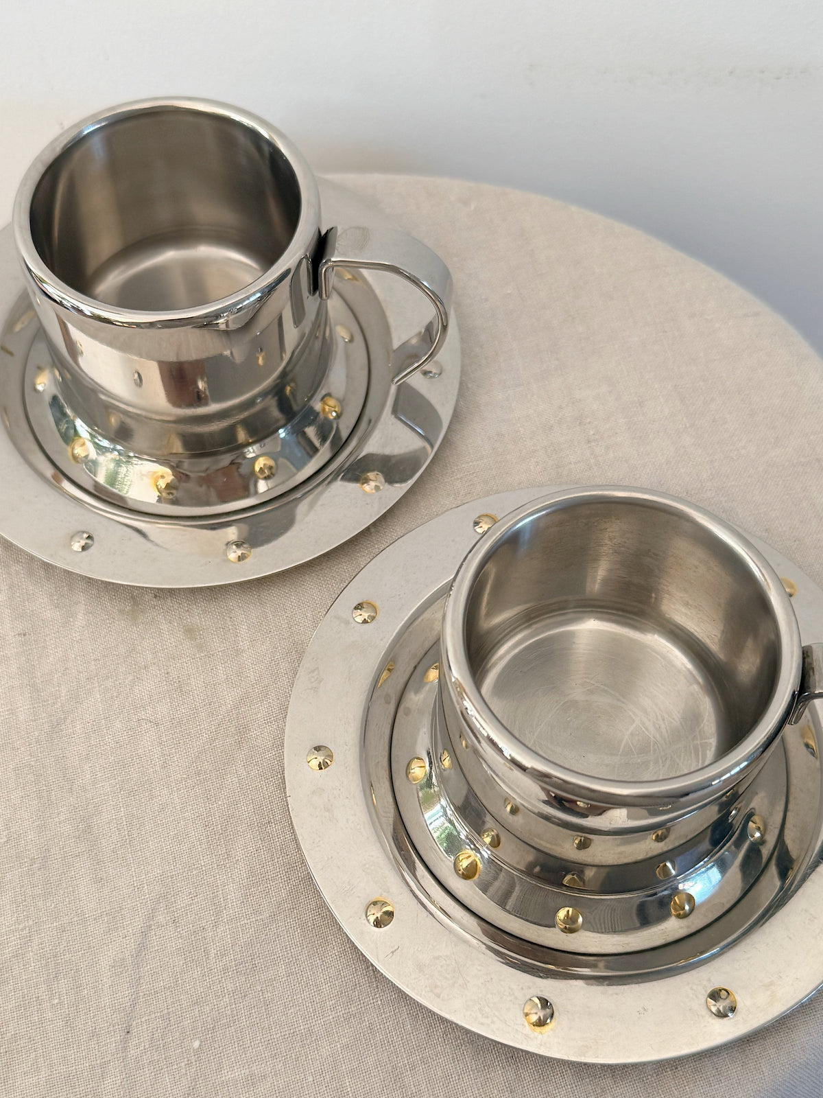 Vintage Meber Studded Stainless Steel Espresso Cups (Pair)