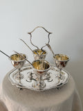 Antique Cruet Set Eggcup Carousel Display with Spoons- Walker & Hall Silverplated