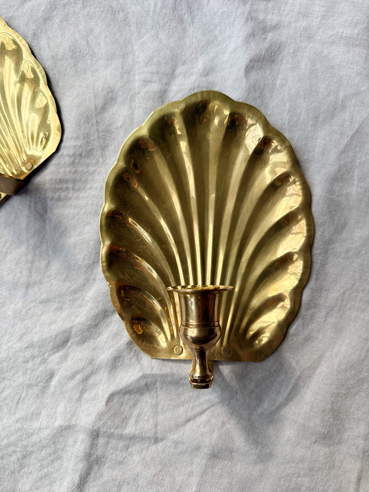 Vintage Brass Shell Sconces (Pair)