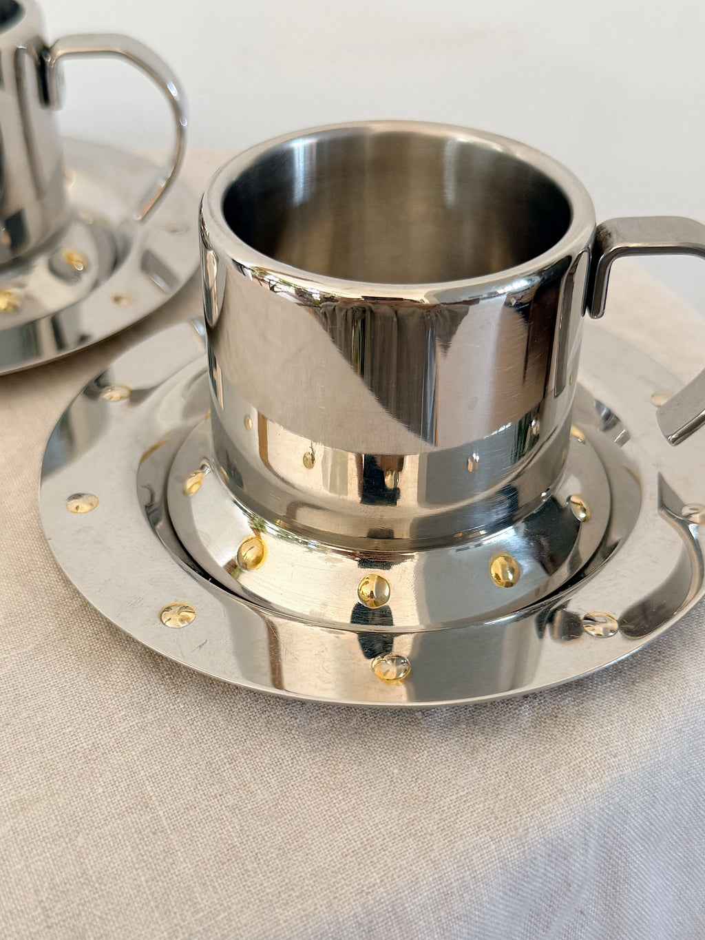 Vintage Meber Studded Stainless Steel Espresso Cups (Pair)