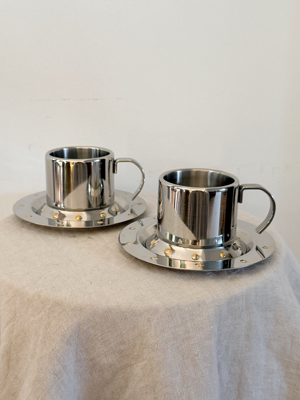 Vintage Meber Studded Stainless Steel Espresso Cups (Pair)