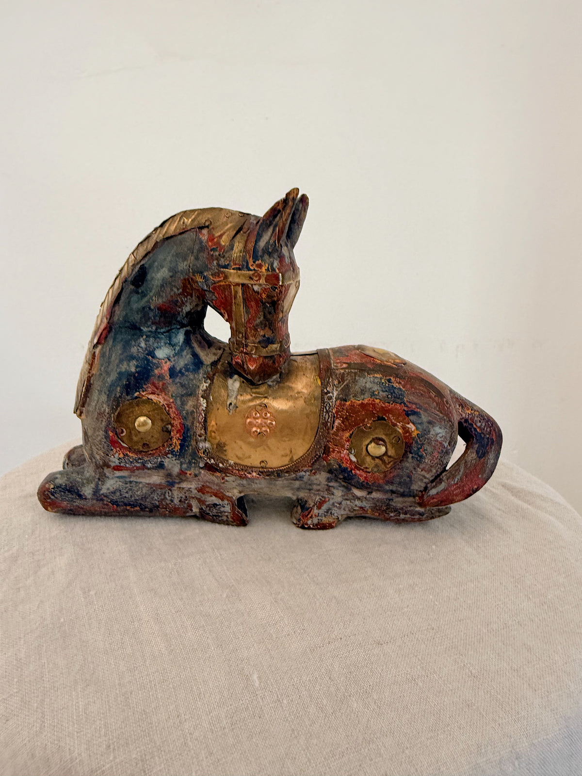 Antique Indian Wooden Horse Resting