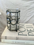 Vintage Handblown Caged Glass Vase Candleholder with Iron