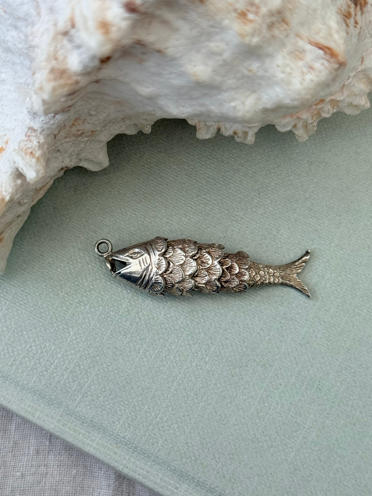 Vintage Articulated Fish Pendant Silver