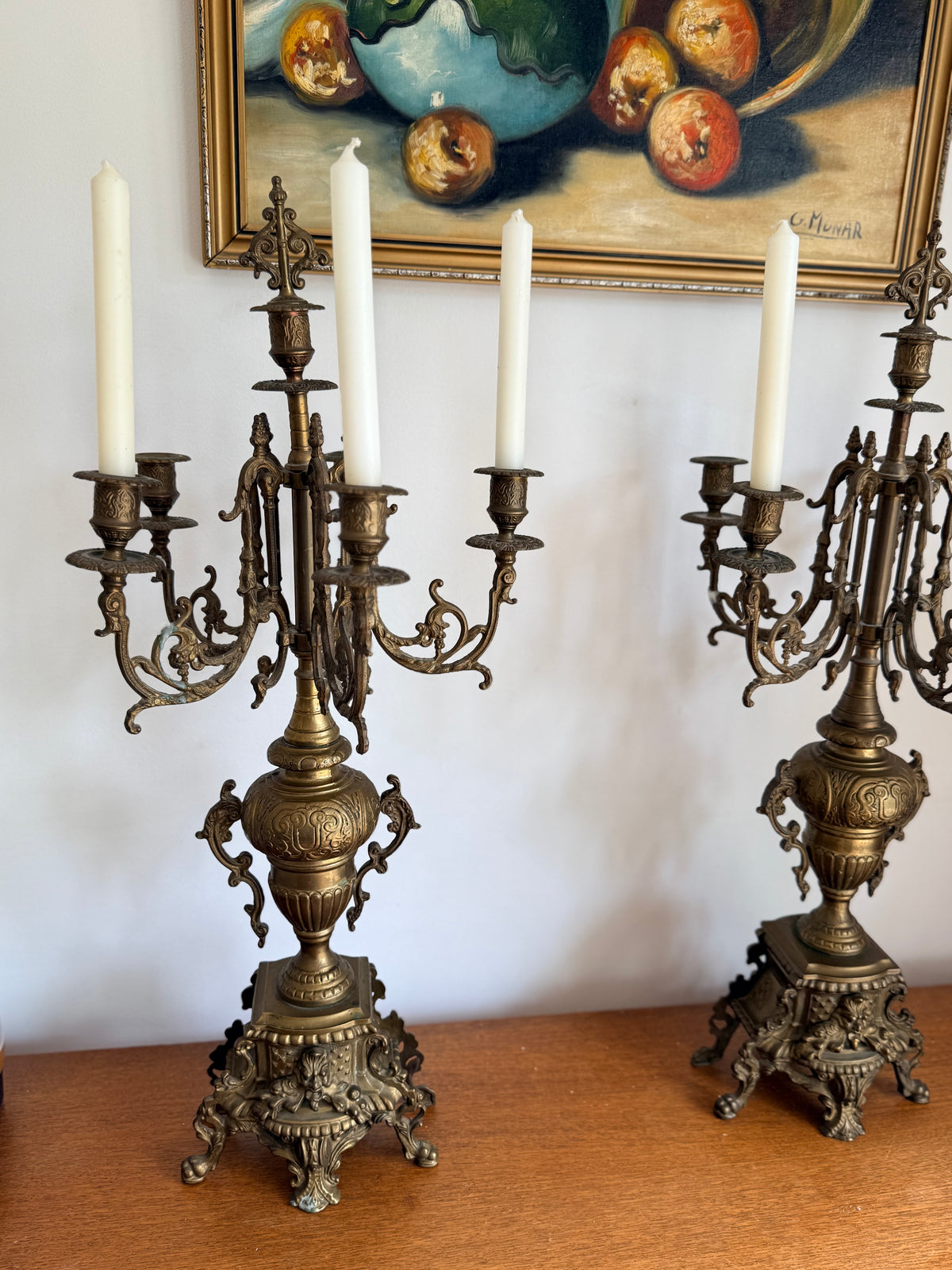 Vintage Pair of Gilt Bronze Candelabras, Louis XIV