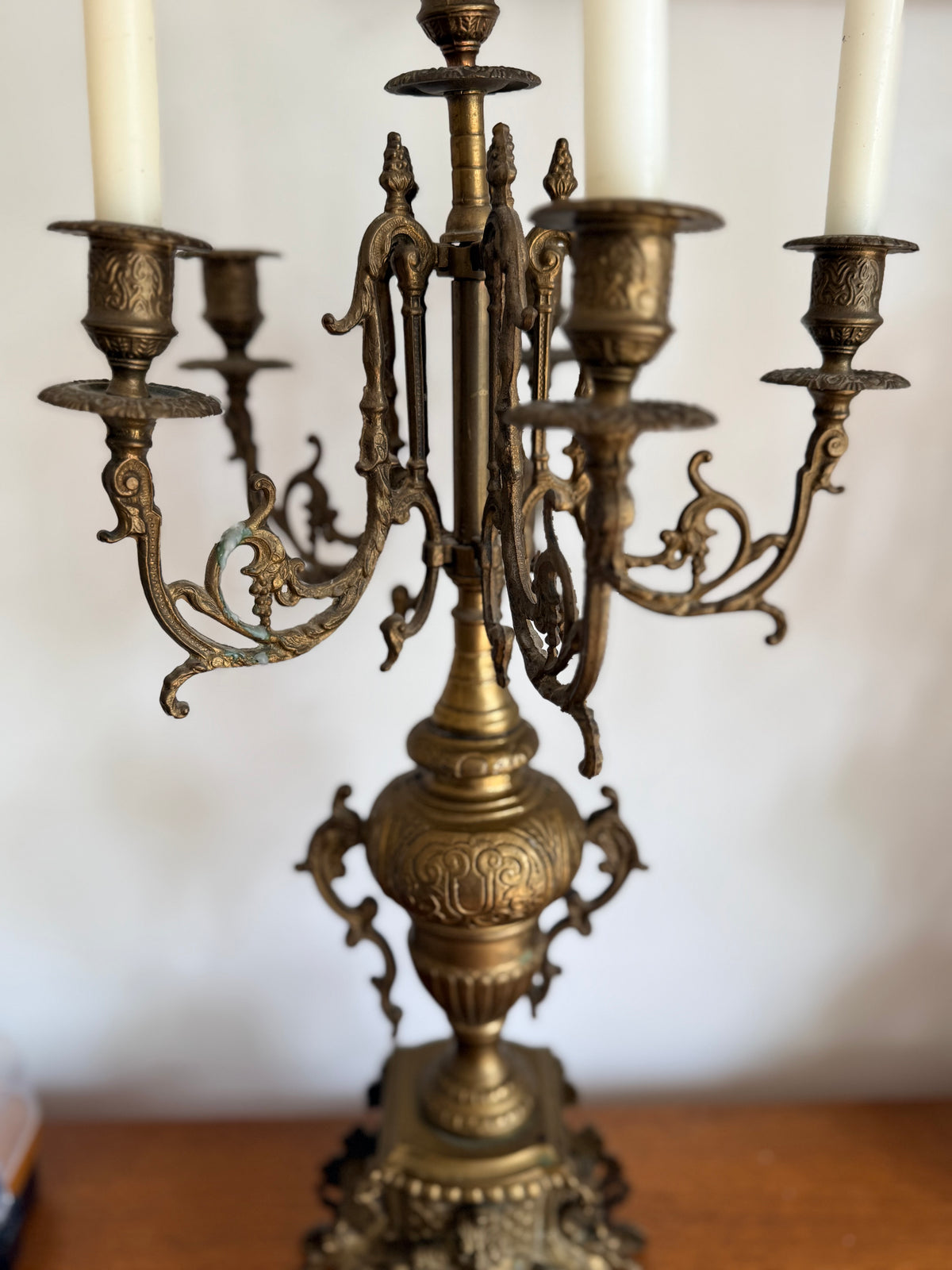 Vintage Pair of Gilt Bronze Candelabras, Louis XIV