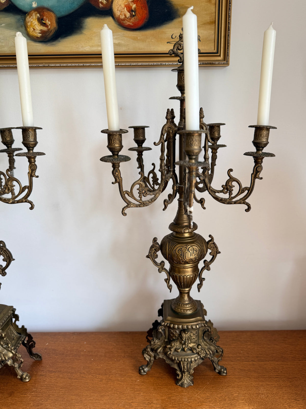 Vintage Pair of Gilt Bronze Candelabras, Louis XIV