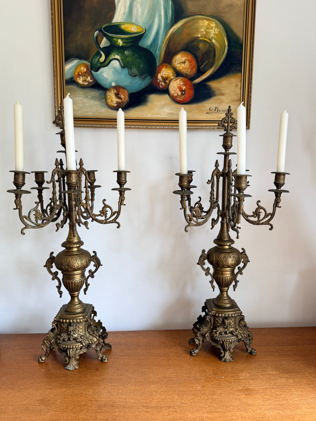 Vintage Pair of Gilt Bronze Candelabras, Louis XIV