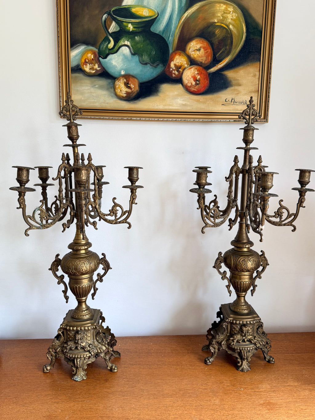 Vintage Pair of Gilt Bronze Candelabras, Louis XIV