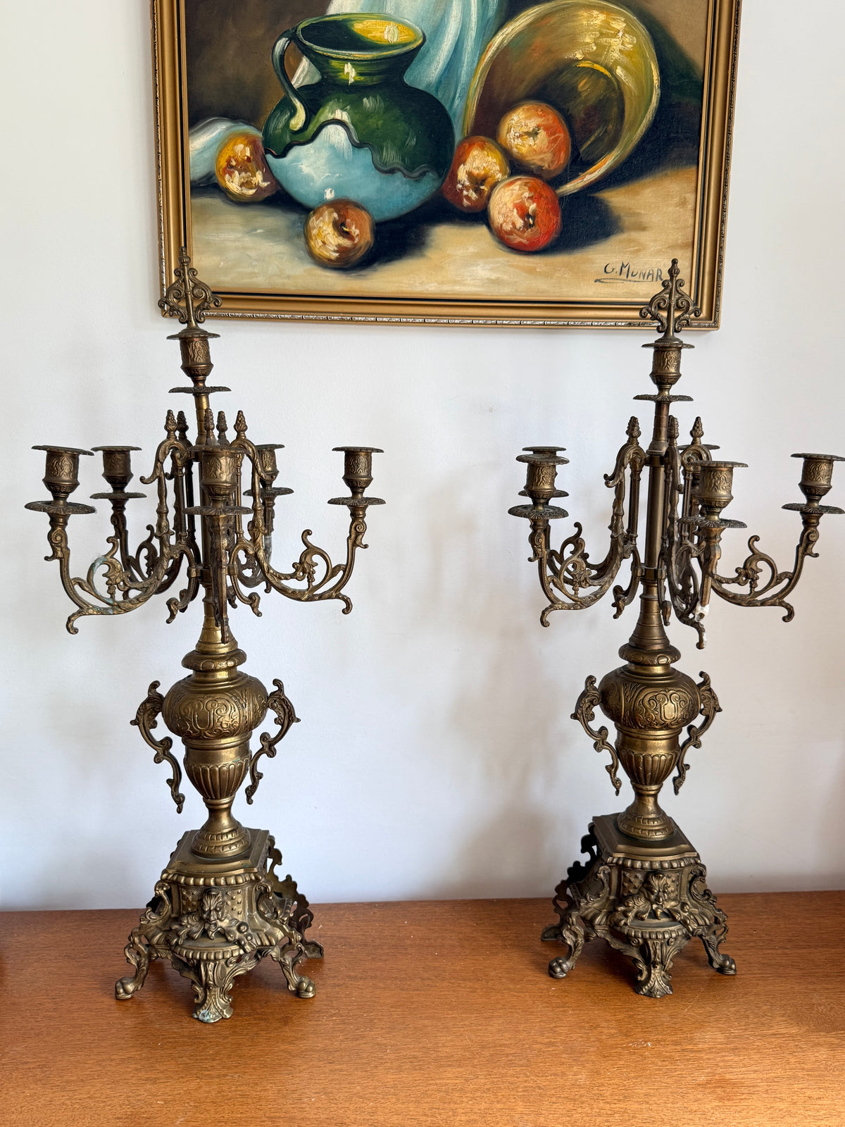 Vintage Pair of Gilt Bronze Candelabras, Louis XIV