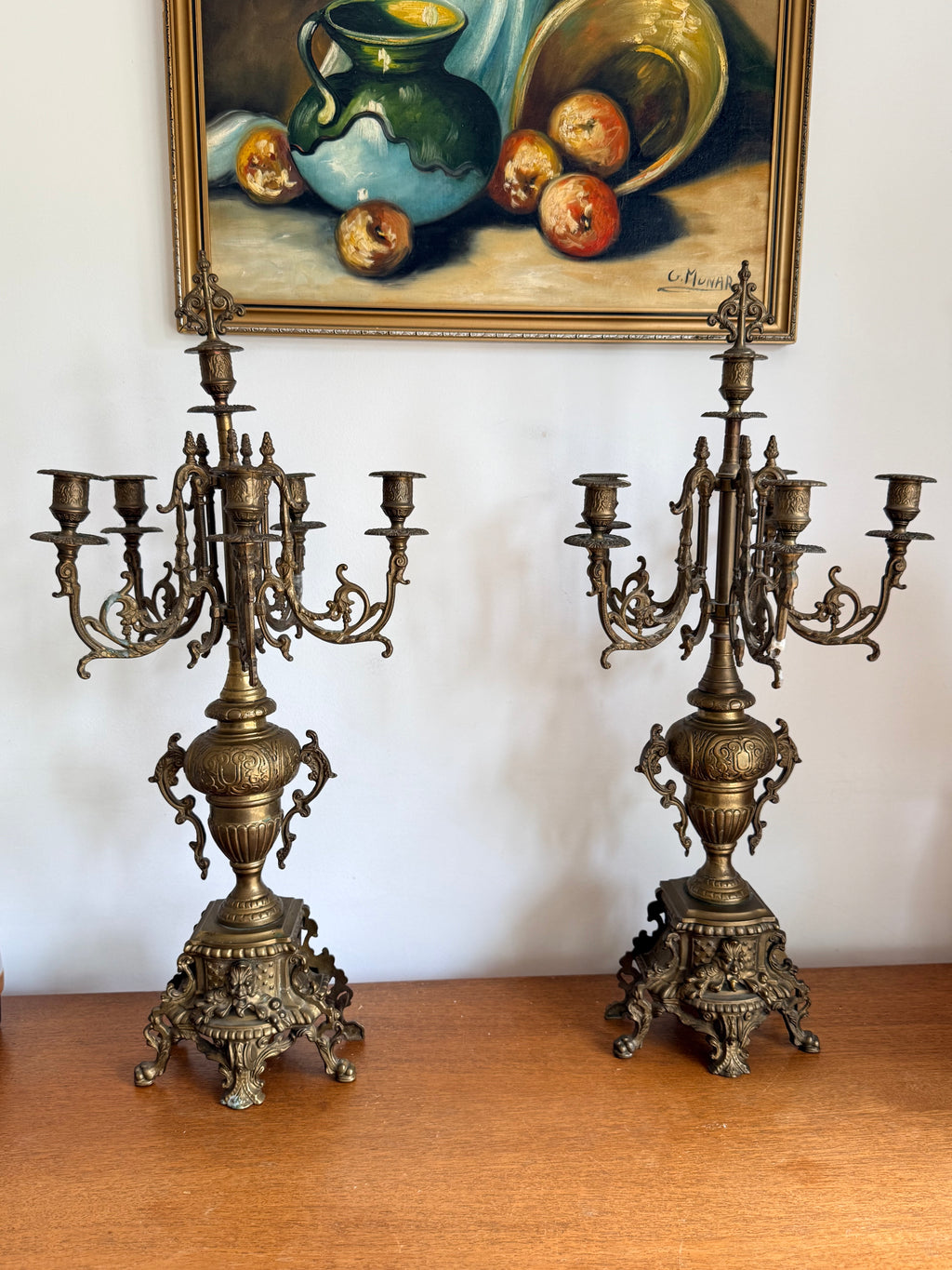 Vintage Pair of Gilt Bronze Candelabras, Louis XIV