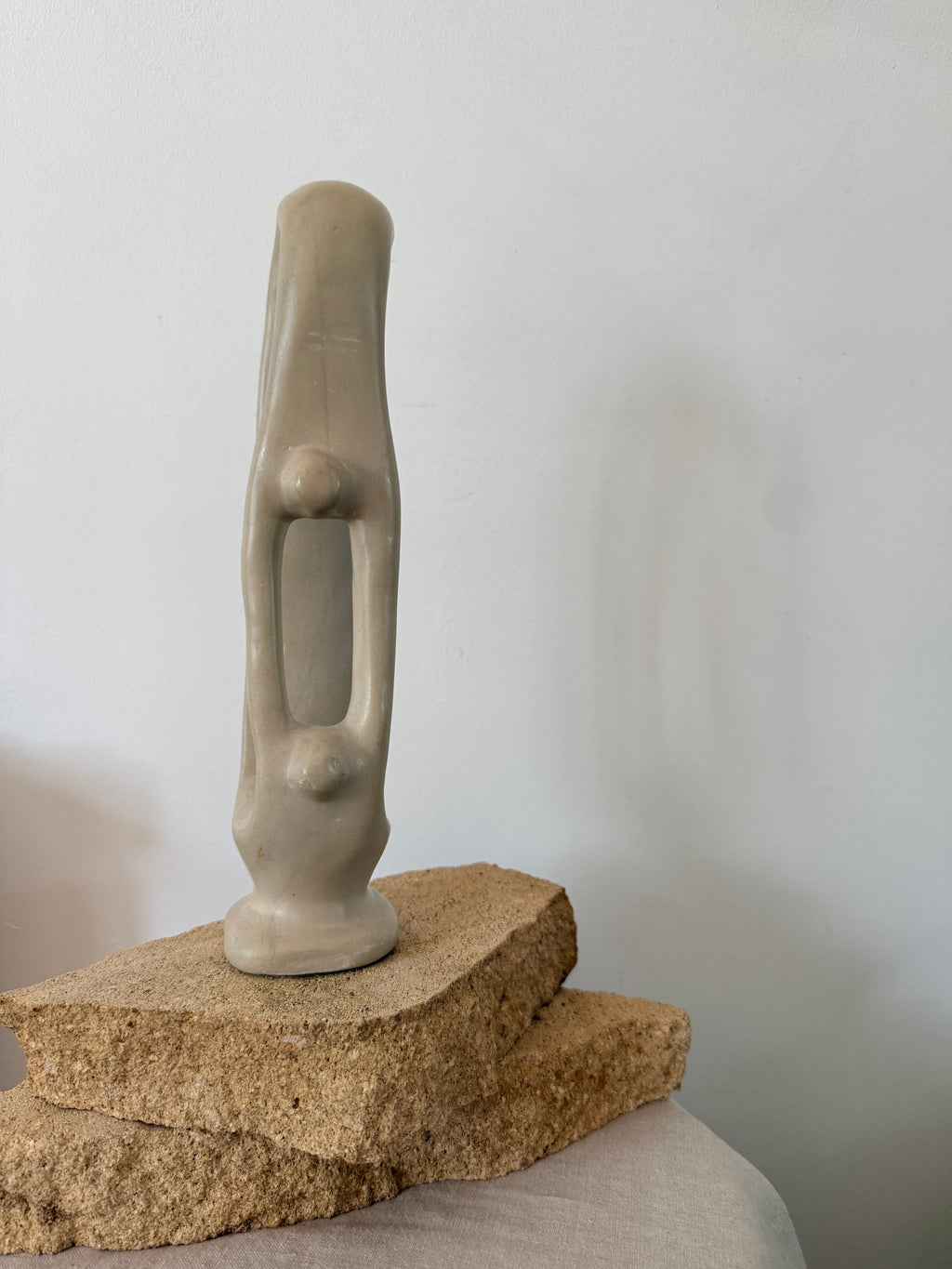 Vintage Minimalist Soapstone Parent Child Statue