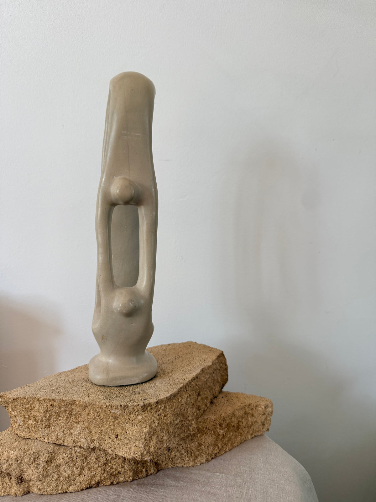 Vintage Minimalist Soapstone Parent Child Statue