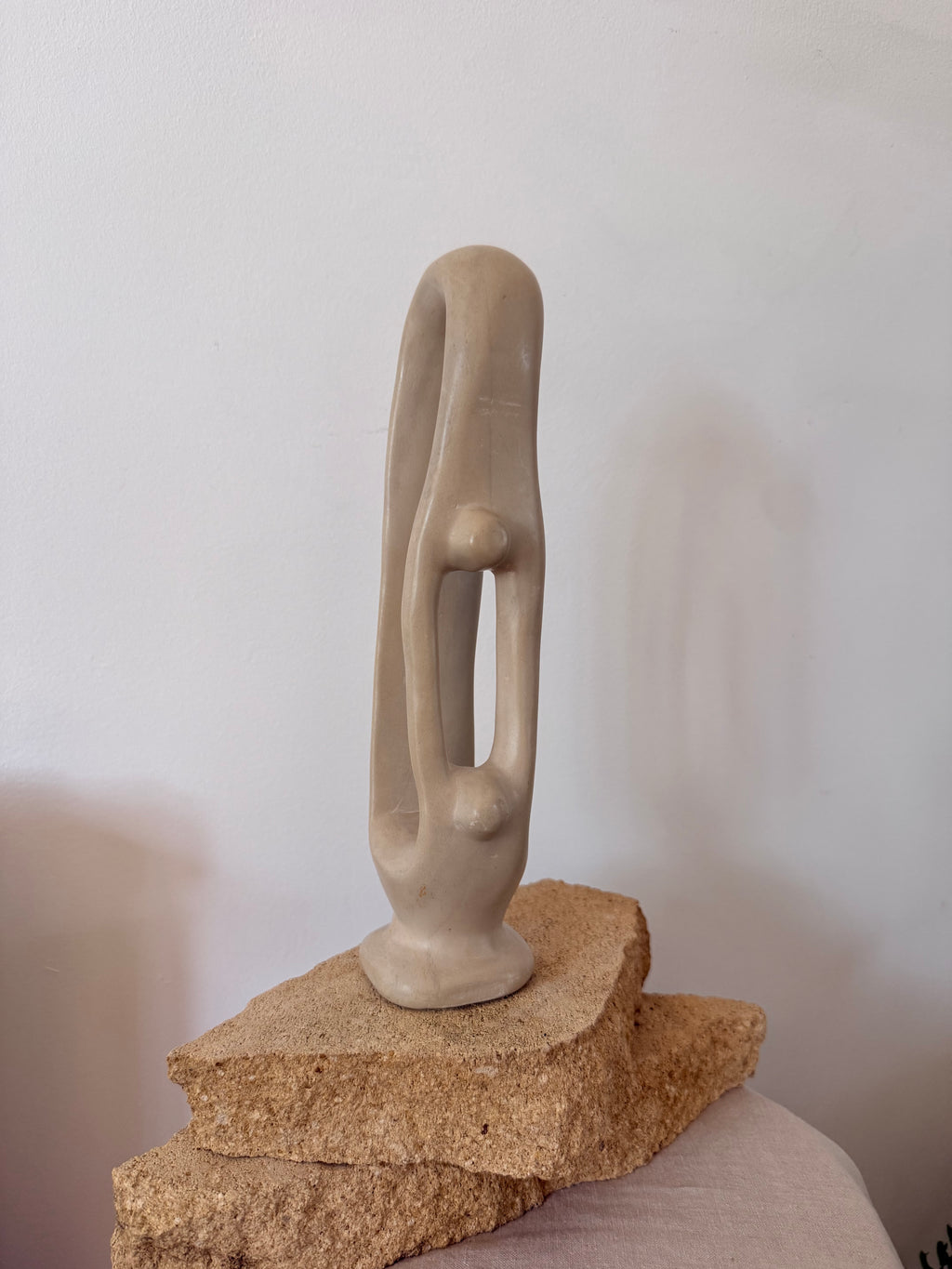 Vintage Minimalist Soapstone Parent Child Statue