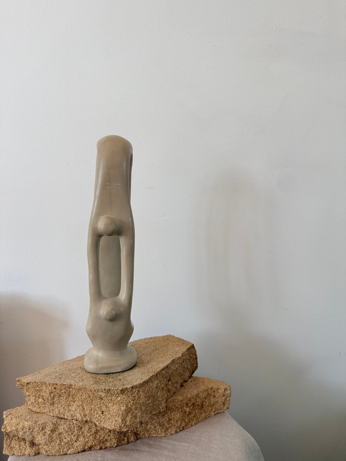 Vintage Minimalist Soapstone Parent Child Statue