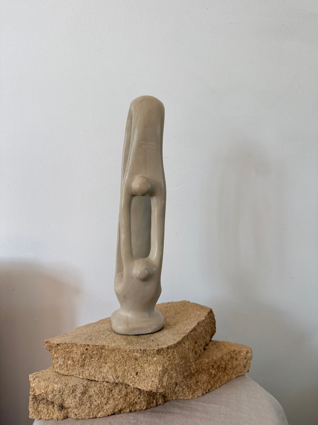 Vintage Minimalist Soapstone Parent Child Statue