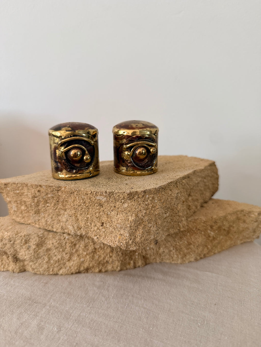Vintage Mid Century Brutalist Salt and Pepper Eye Shakers