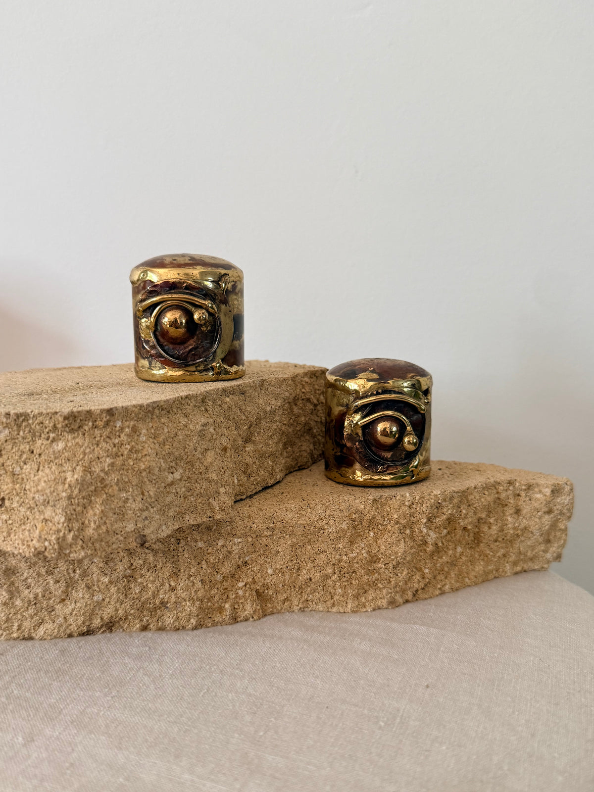 Vintage Mid Century Brutalist Salt and Pepper Eye Shakers