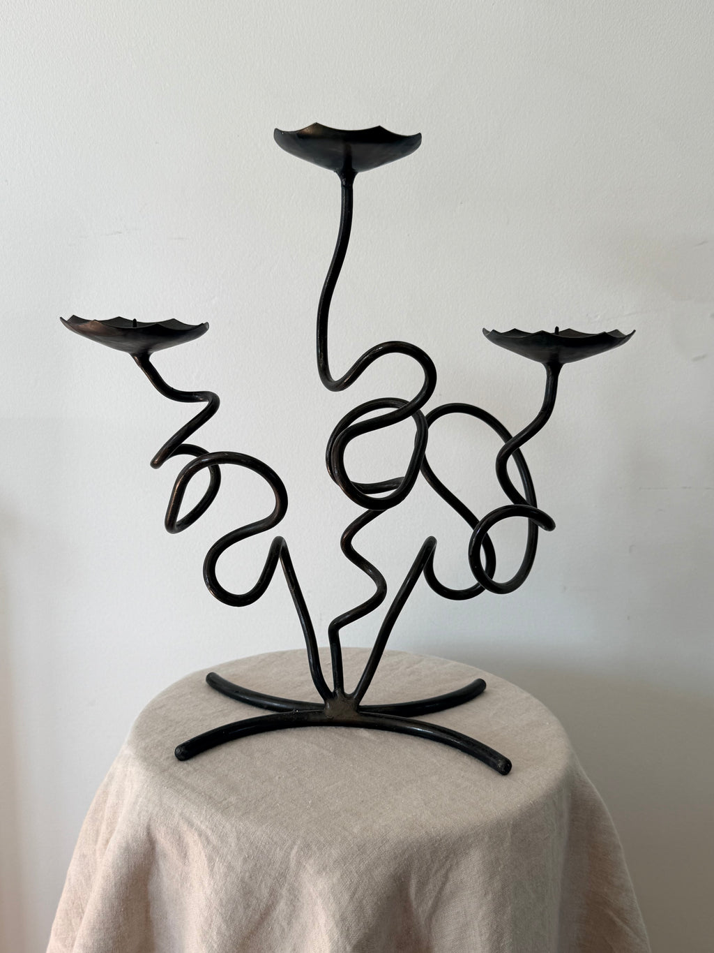 Vintage Sculptural Wrought Iron Twist Candelabra - Three Candle