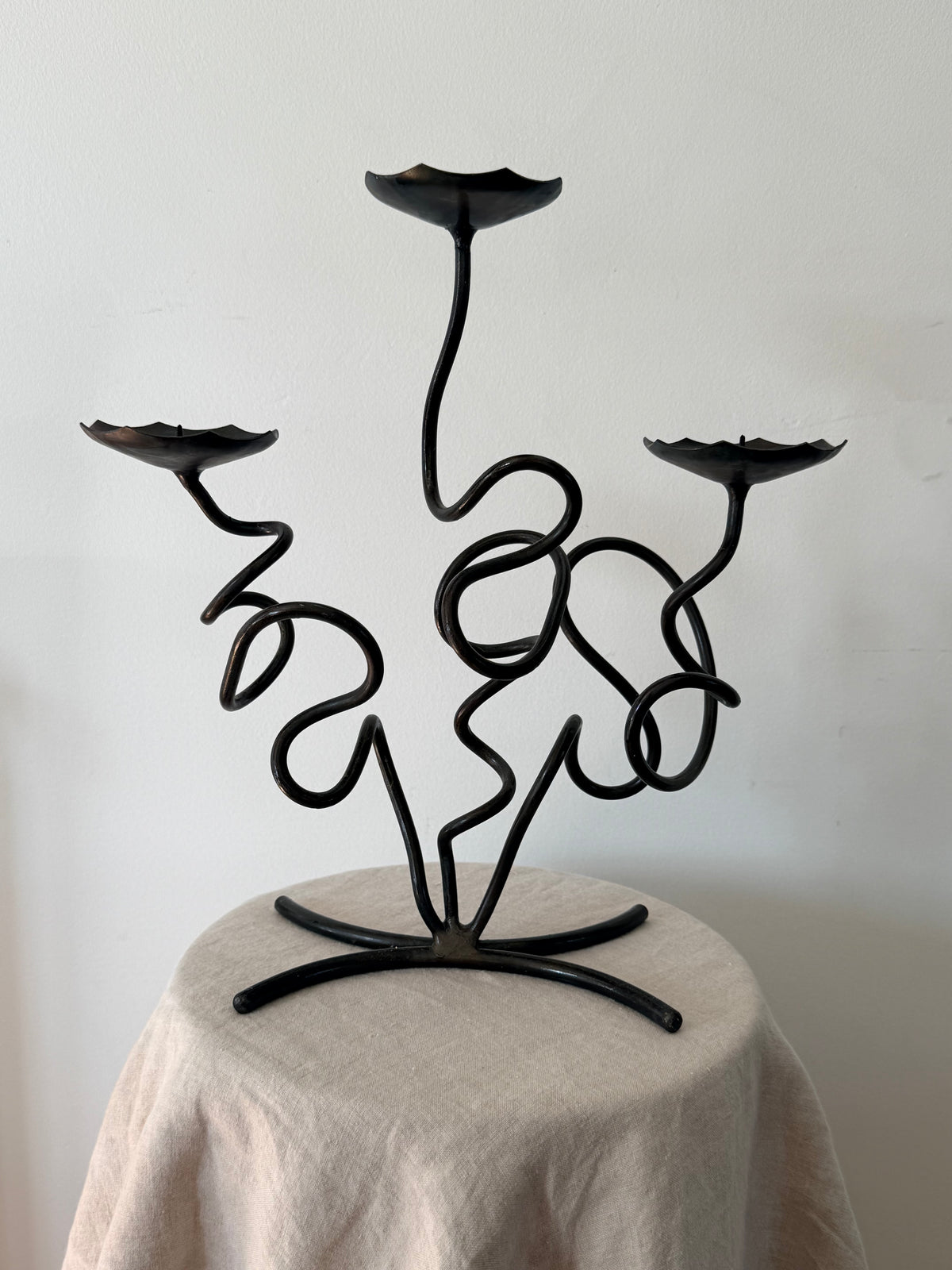 Vintage Sculptural Wrought Iron Twist Candelabra - Three Candle