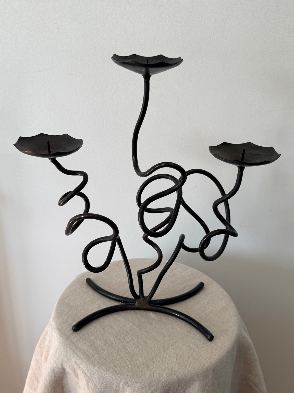 Vintage Sculptural Wrought Iron Twist Candelabra - Three Candle