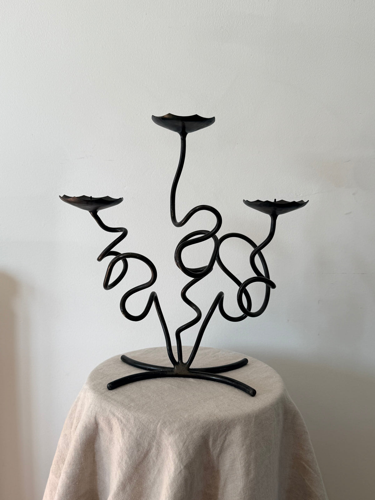 Vintage Sculptural Wrought Iron Twist Candelabra - Three Candle