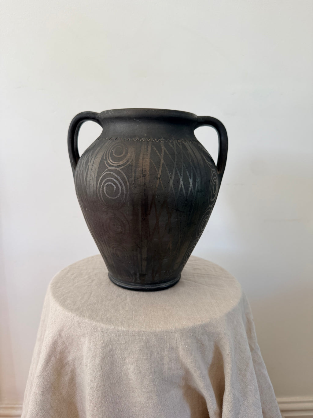 Vintage Handmade Romanian Folk Pot Black