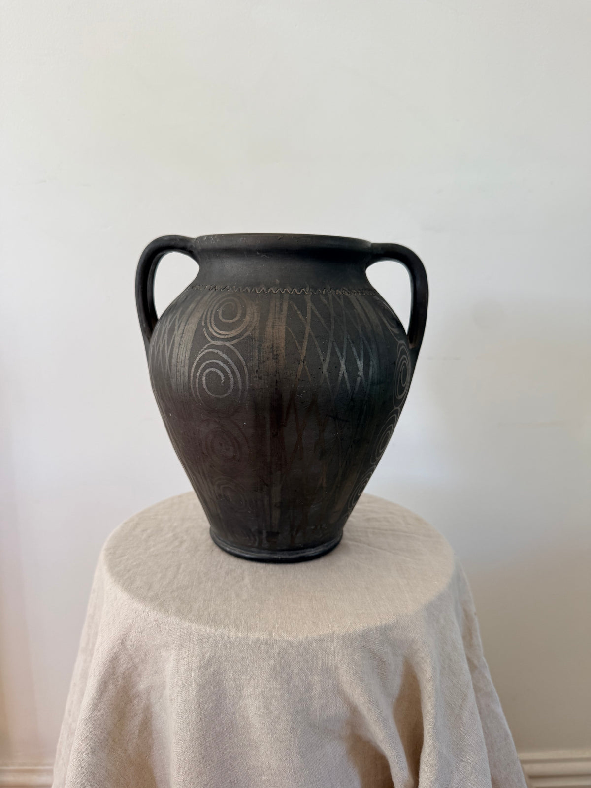 Vintage Handmade Romanian Folk Pot Black