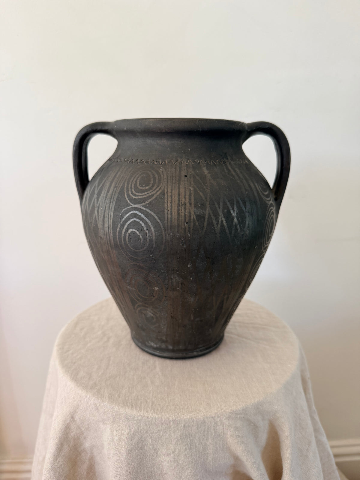 Vintage Handmade Romanian Folk Pot Black