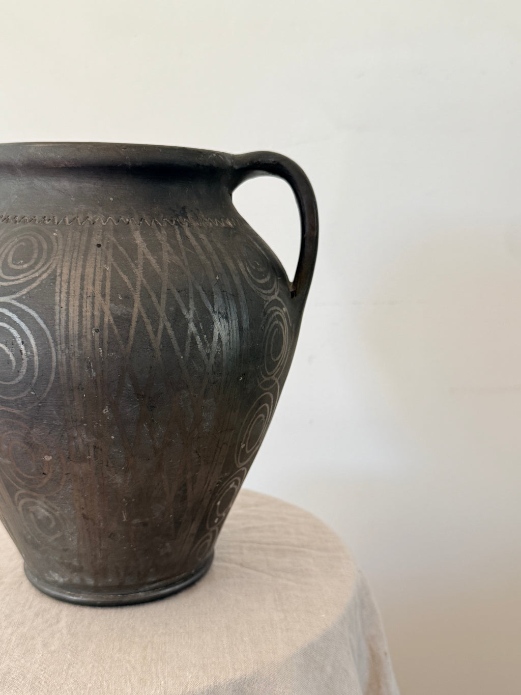 Vintage Handmade Romanian Folk Pot Black