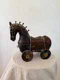 Antique Indian Wooden Horse on Wheels - Storage Box