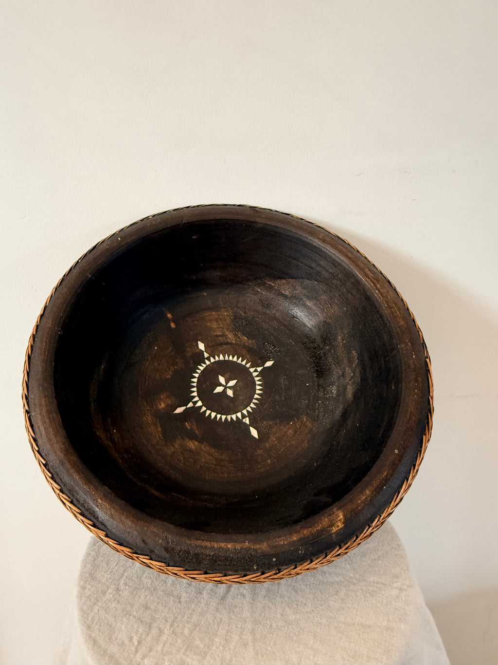 Ebonized Wooden Bowl with Inlay