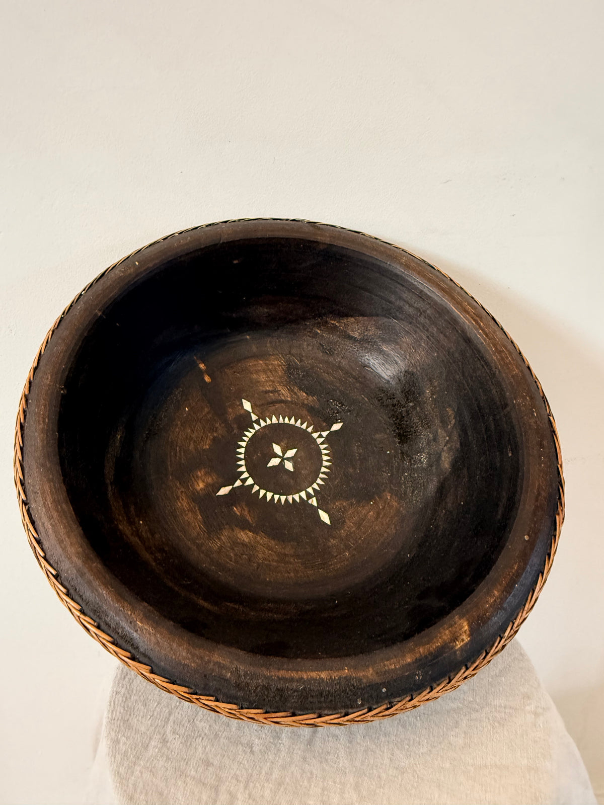 Ebonized Wooden Bowl with Inlay