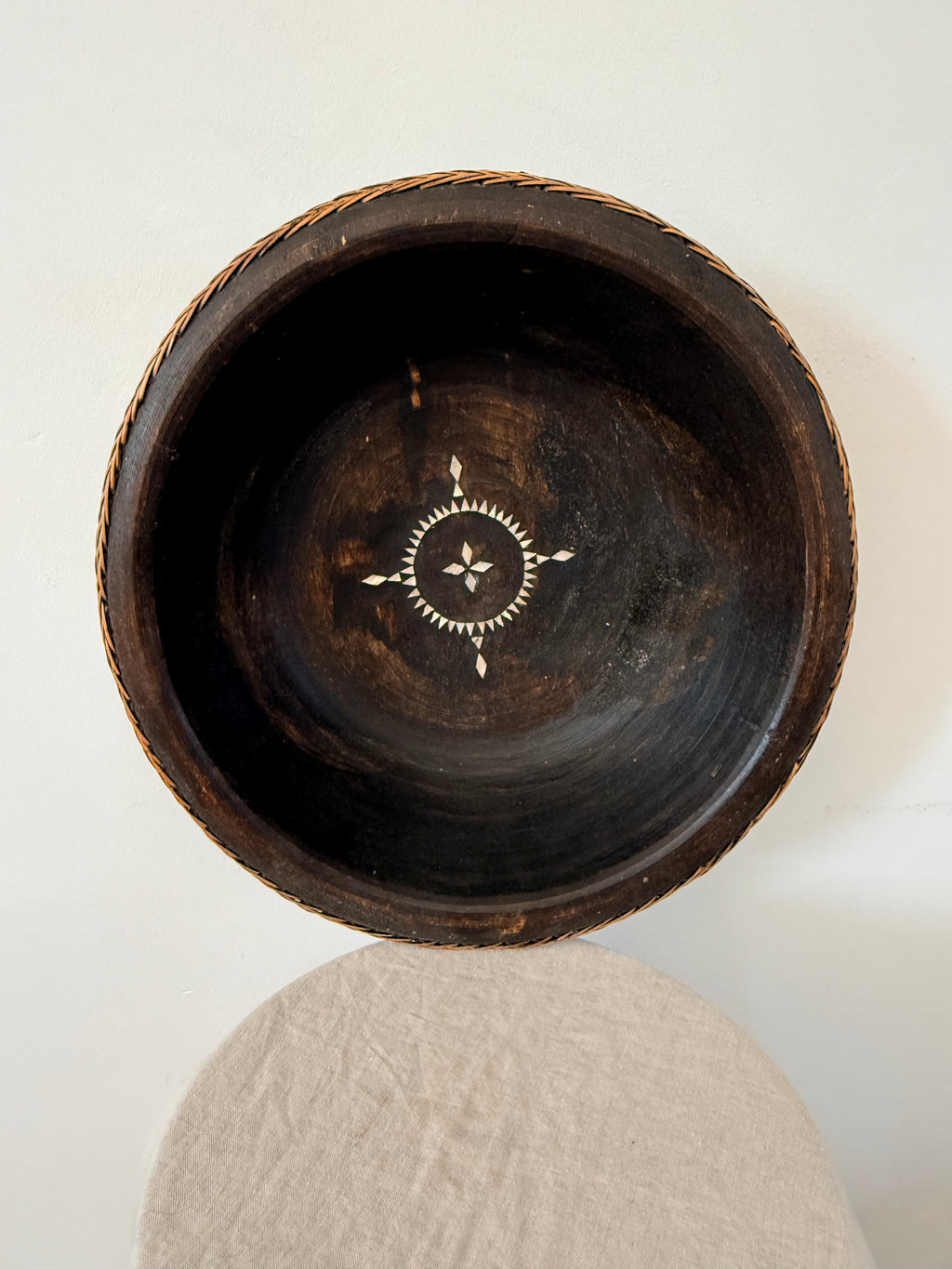Ebonized Wooden Bowl with Inlay
