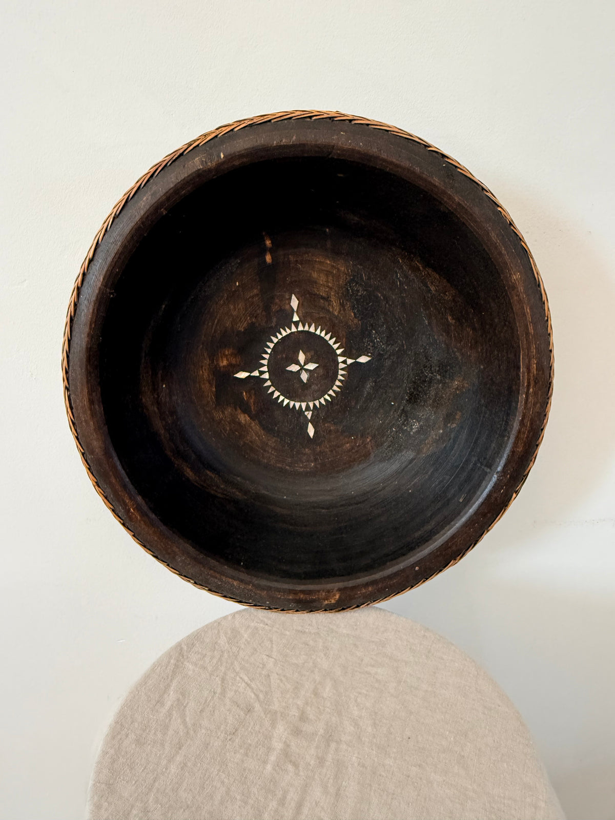 Ebonized Wooden Bowl with Inlay