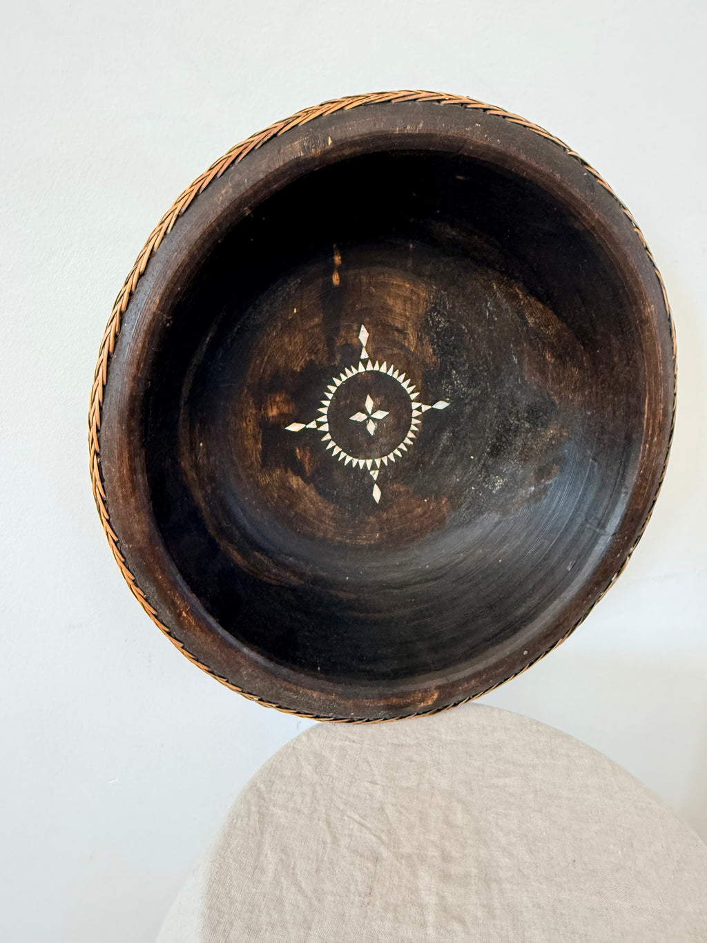 Ebonized Wooden Bowl with Inlay