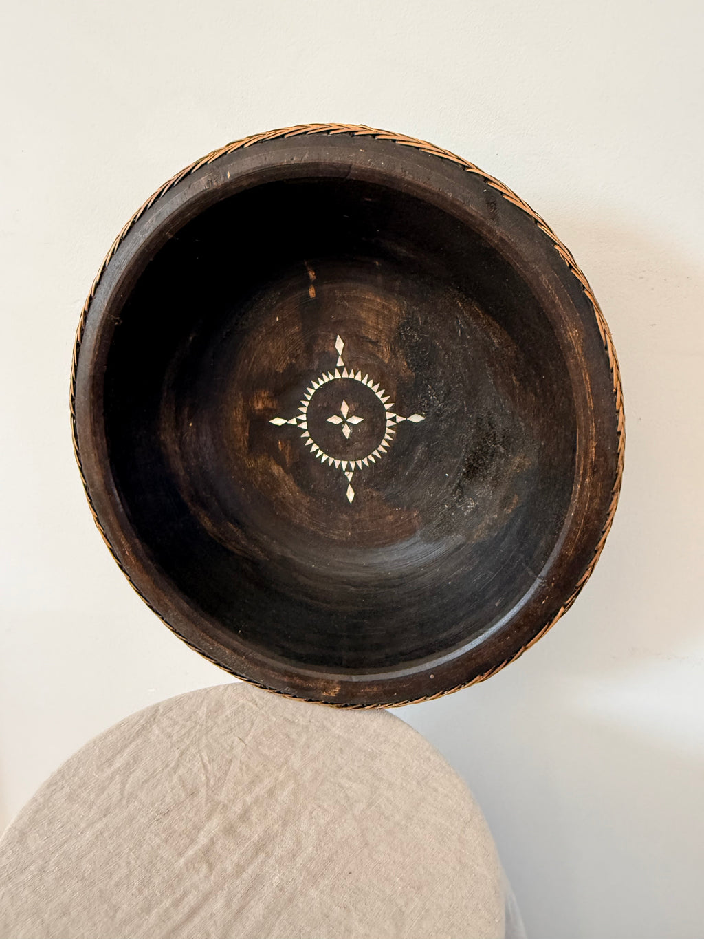 Ebonized Wooden Bowl with Inlay