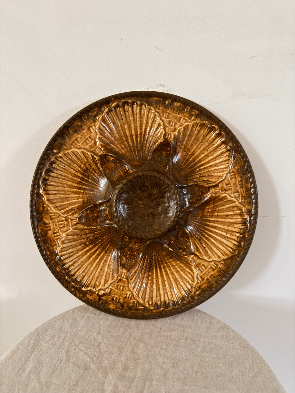Vintage French Longchamp Ceramic Oyster Plate Brown